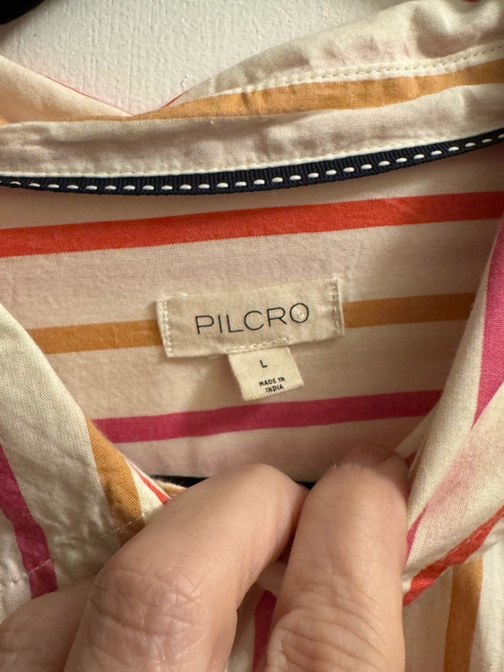 Pilcro Cream Button-Down Shirt with Pink & Orange Stripes - Picture 3 of 8
